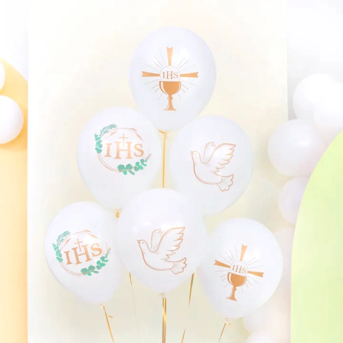 Balony dekoracje komunijne ozdoby na KOMUNIĘ ŚWIĘTĄ IHS biały złoty 6szt